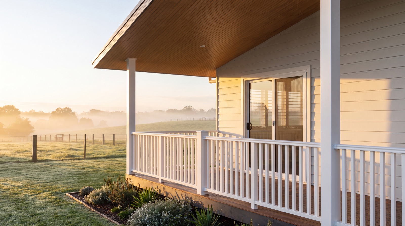 EVOKE rear deck at misty sunrise