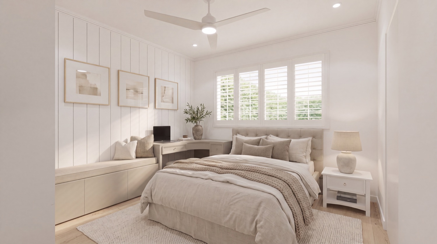 EVOKE Elegant Minimalist Bedroom — window seat