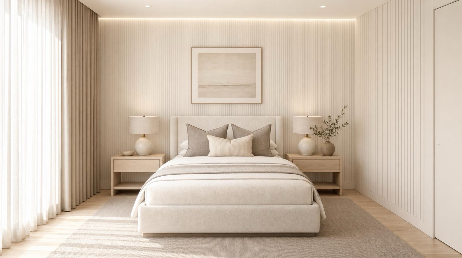 NOMI Elegant Minimalist Bedroom — wide
